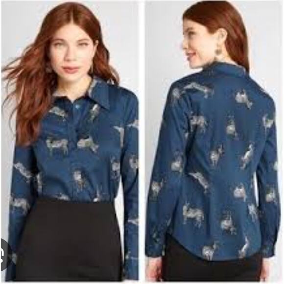 Modcloth Zebra A New Classic Button Up Top Womans Small Novelty Career Work - Picture 1 of 10